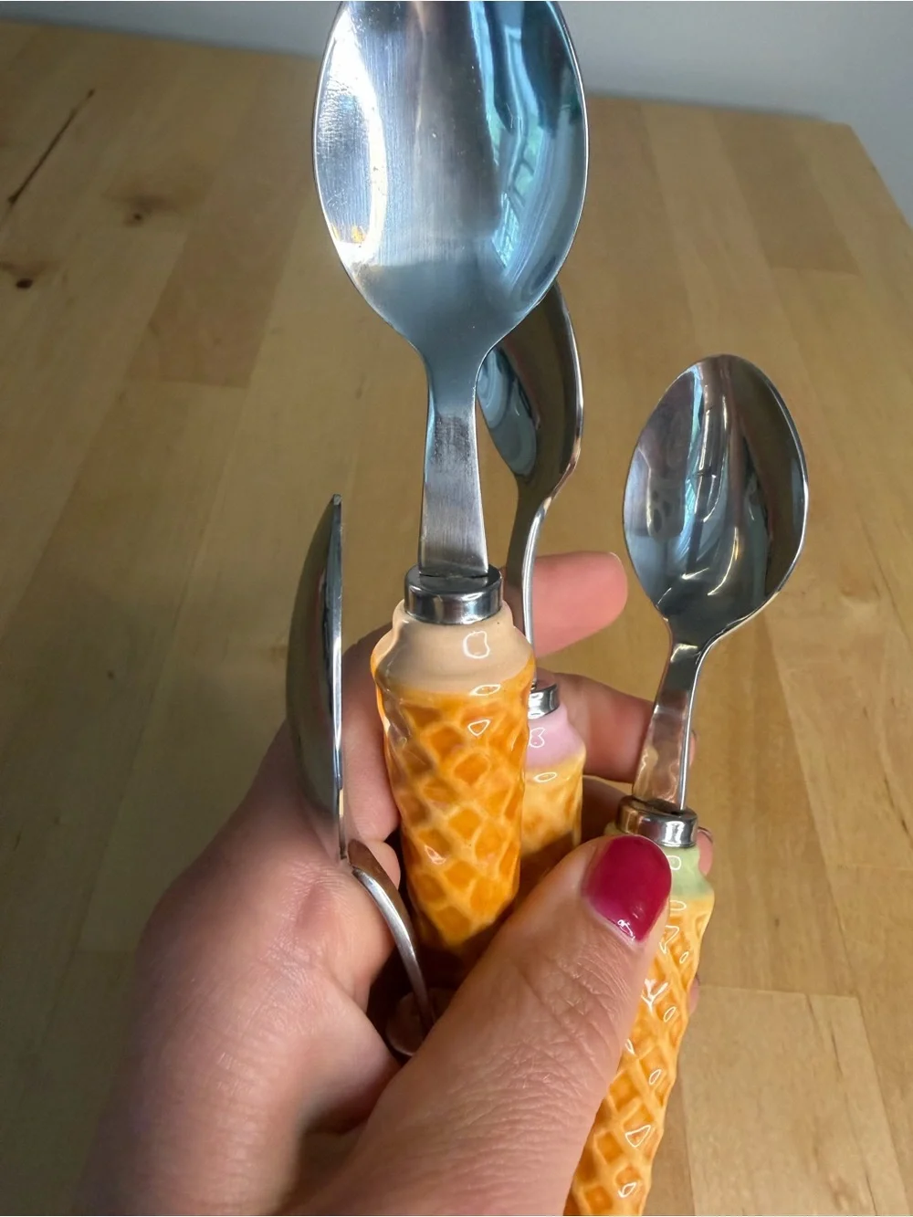 Ice Cream Cone Handle Dessert Spoons - Set of 4